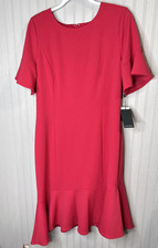 Adrianna Papell Dress Womens 16 Red Crepe Flutter Sleeve Ruffle Midi NEW $139