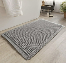 Waffle Bath Mat Non-Slip Super Absorbent Machine Wash Bathroom Rug 24x36 Gray