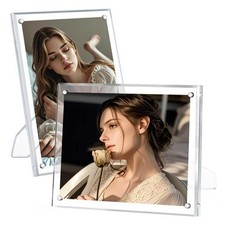 6x8 Acrylic Frames 2 Pack, Clear Picture Frames with Stand, Magnetic Acrylic ...