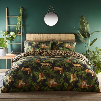 Dschungel Katzen Bettwäscheset Palmblatt Bettbezug Tiger Gepard Leopard Bettwäsche King