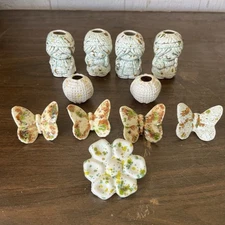 VTG Macrame Ceramic Beads  4 Indian Boy/girl, 4 Butterflies 1 Flower 2 Beads