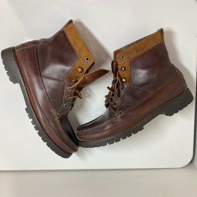 Polo Ralph Lauren Country Leather Boots Mens 8.5 Brown Moc Toe Lace Up Lug Sole