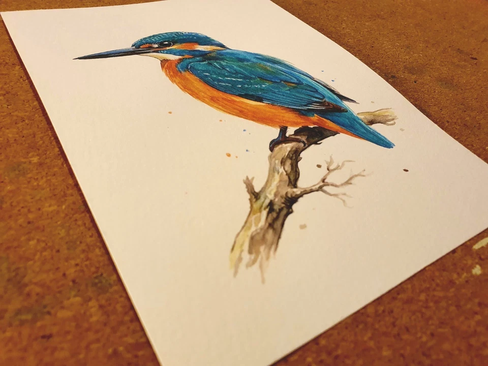 Aquarell Eisvogel, handgemaltes Bild DIN A5 mit Eisvogel, Unikat - Bild 2 von 4