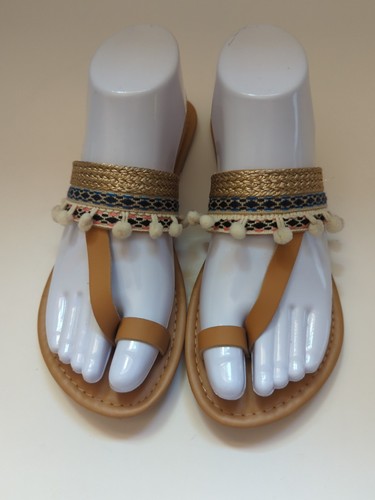 Vintage Mudd Woman Sz 8 Boho Hippie Flat Sandal Weave Tassels Tan - Picture 4 of 8