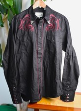 Vintage Roper Men's L Pearl Snap Embroidered Shirt Rock n Roll Metal Collar Tips