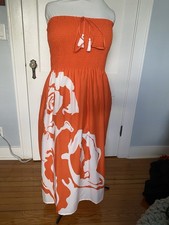 Women’s Tube Maxi Dress Pink White Floral Smocked Boho Summer XL