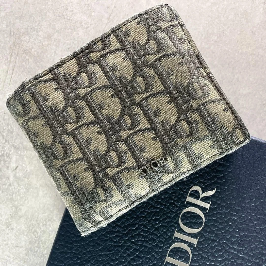 Portefeuille Christian Dior Trotter Logo Compact Bifold avec Quincaillerie Auth Rare Find