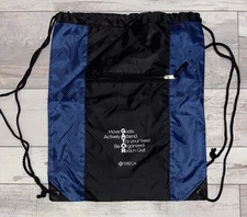 Drawstring String Bag with Zippered Pocket - Black/Blue - 18”x 14.5” - NEW    E