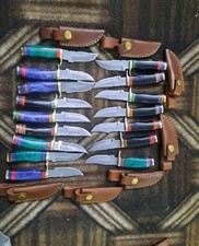 Lot of 20, 6 Inches Handmade Damascus Steel Skinner Knives Rasen Handle W/Sheath