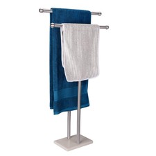 Standing Towel Rack Double-T Shape Tall Bath Towel Sheet Holder with Marble D...