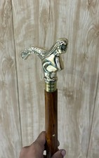 Mermaid Brass Handle Wooden Walking Stick   Nautical Steampunk Cane