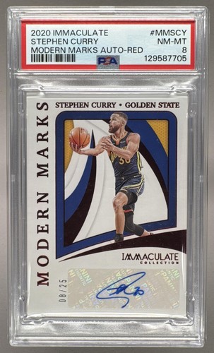 Stephen Curry 2020 Panini Immaculate Red Modern Marks Auto 8/25 PSA 8