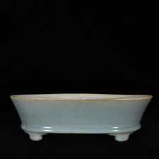 9.2" Old Antique Porcelain Song Ru Kiln Marked Sky Cyan Glaze Narcissus Basin
