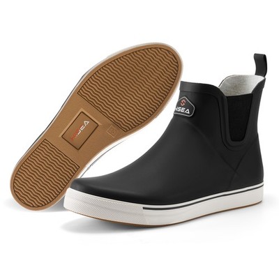 HISEA Men's Deck Boots Ankle Rain Boots Waterproof Rubber Sailing Fishing Boots
