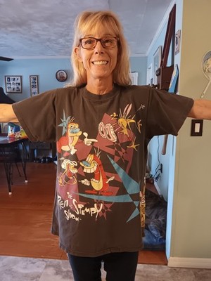 Vintage 1992 Ren and Stimpy back & front print T-Shirt Nickelodeon Nicktoons LG.