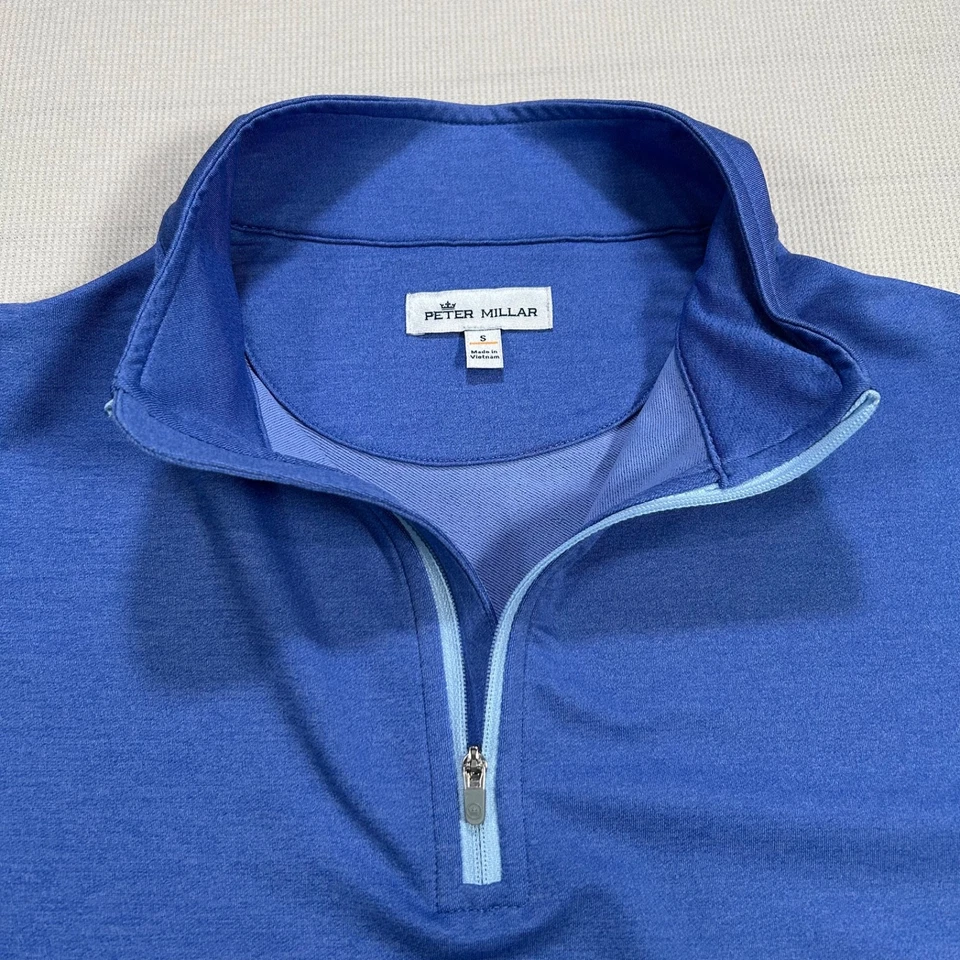 Pullover Peter Millar Perth Performance para hombre 1/4 cremallera talla pequeña azul Foto 2 de 4
