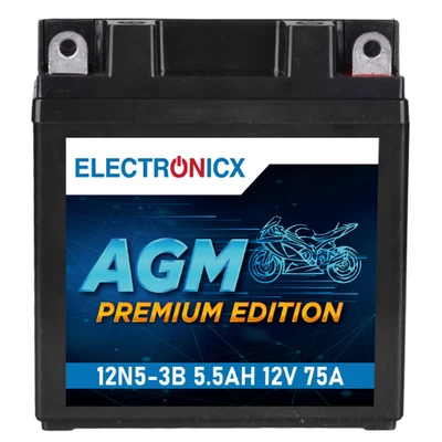 Electronicx YB5L-B AGM Motorradbatterie 12V 5,5Ah 75A/EN - Wartungsfrei, Auslauf