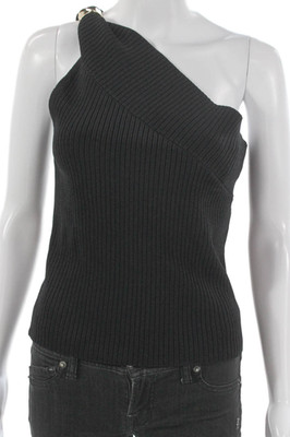 Milly Women Basic One Shoulder Viscose Sleeveless Tank Black Size L