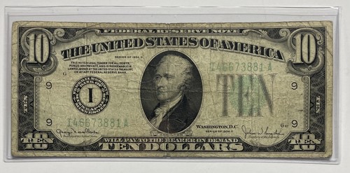 1934-D $ 10 FRN Banknot Rezerwy Federalnej Minneapolis, MN FR # 2009-I