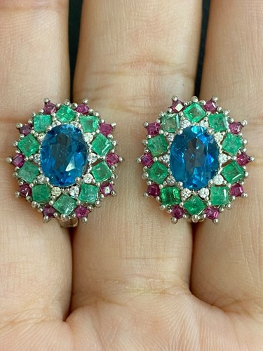 NATURAL LONDON TOPAZ 6X8 EMERALD RUBY STERLING SILVER 925 RING EARRING PENDENTS - 第 4/14 張圖片