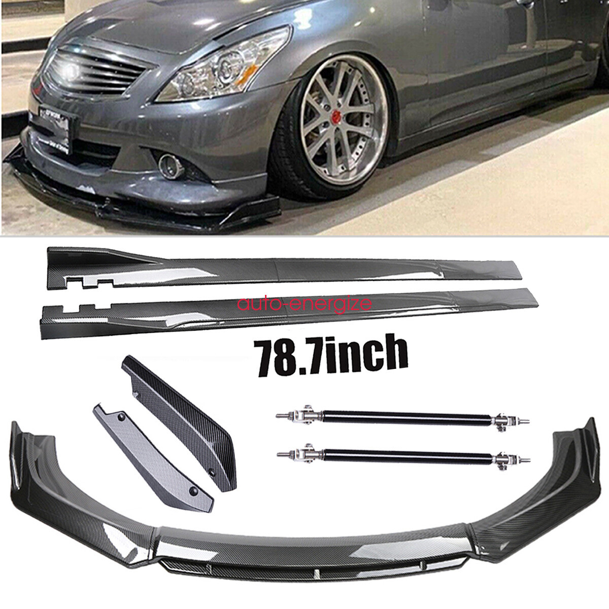 Infiniti G35 Carbon Fiber Side Skirts Front Rear Bumper Lip Splitter Kit
