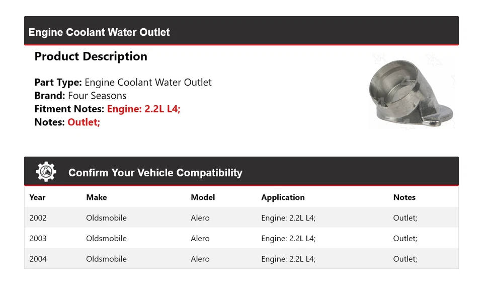 Para Oldsmobile Alero 2002-2004 2,2 L motor L4 refrigerante salida de agua 4 estaciones Foto 2 de 4
