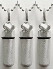 Set of 3 Brushed Silver CREMATION URN Necklaces Puffed Hearts  Velvet Pouches