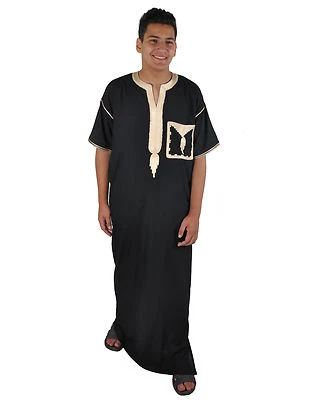EGYPT BAZAR Herren-Kaftan Hauskleid mit Stick-Bordüren aus1001 Nacht , schwarz, KAM00525