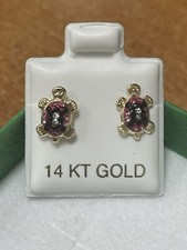Turtle Stud Earrings 14K Solid Gold With Safety Backing