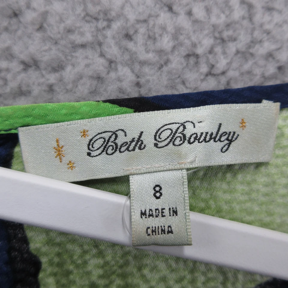 Vestido de seda floral Beth Bowley para mujer 8 verde amarillo mangas 3/4 Foto 2 de 4