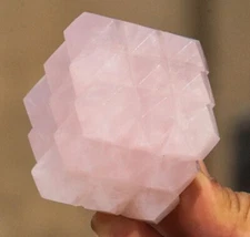 50MM Pink Rose Quartz Crystal Cube Natural Chakra Healing Gemstone 54 Pyramids