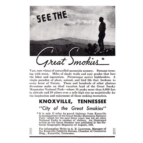 1937 Knoxville, Tennessee See the Great Smokies Vintage Print Ad eBay