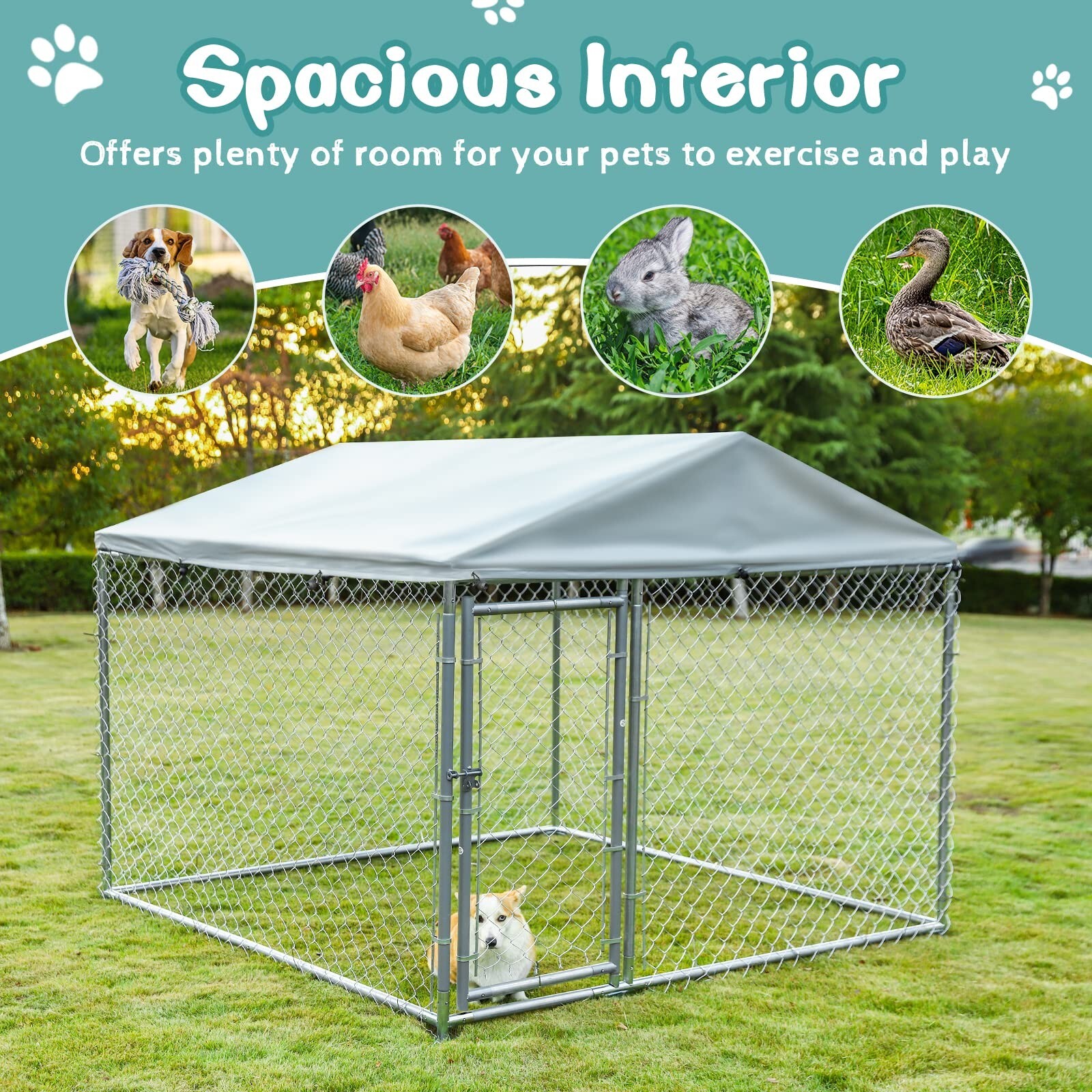 Large Outdoor Dog Kennel Heavy Duty Metal Big Dog Cage for Dog Playpen w/ Roof eBay