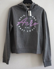 Aeropostale Women's Sz L Heather Gray Lightweight Fleece Pullover Hoodie