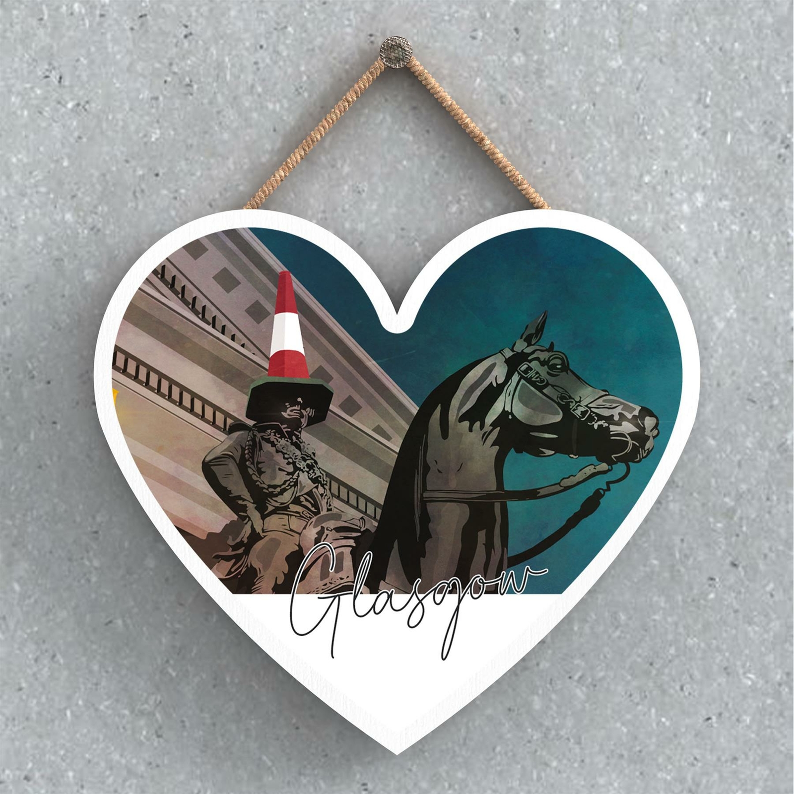 DUKE OF WELLINGTON STATUE NIGHT SCENE GLASGOW SCOTLANDS LANDSCAPE HEART PLAQUE