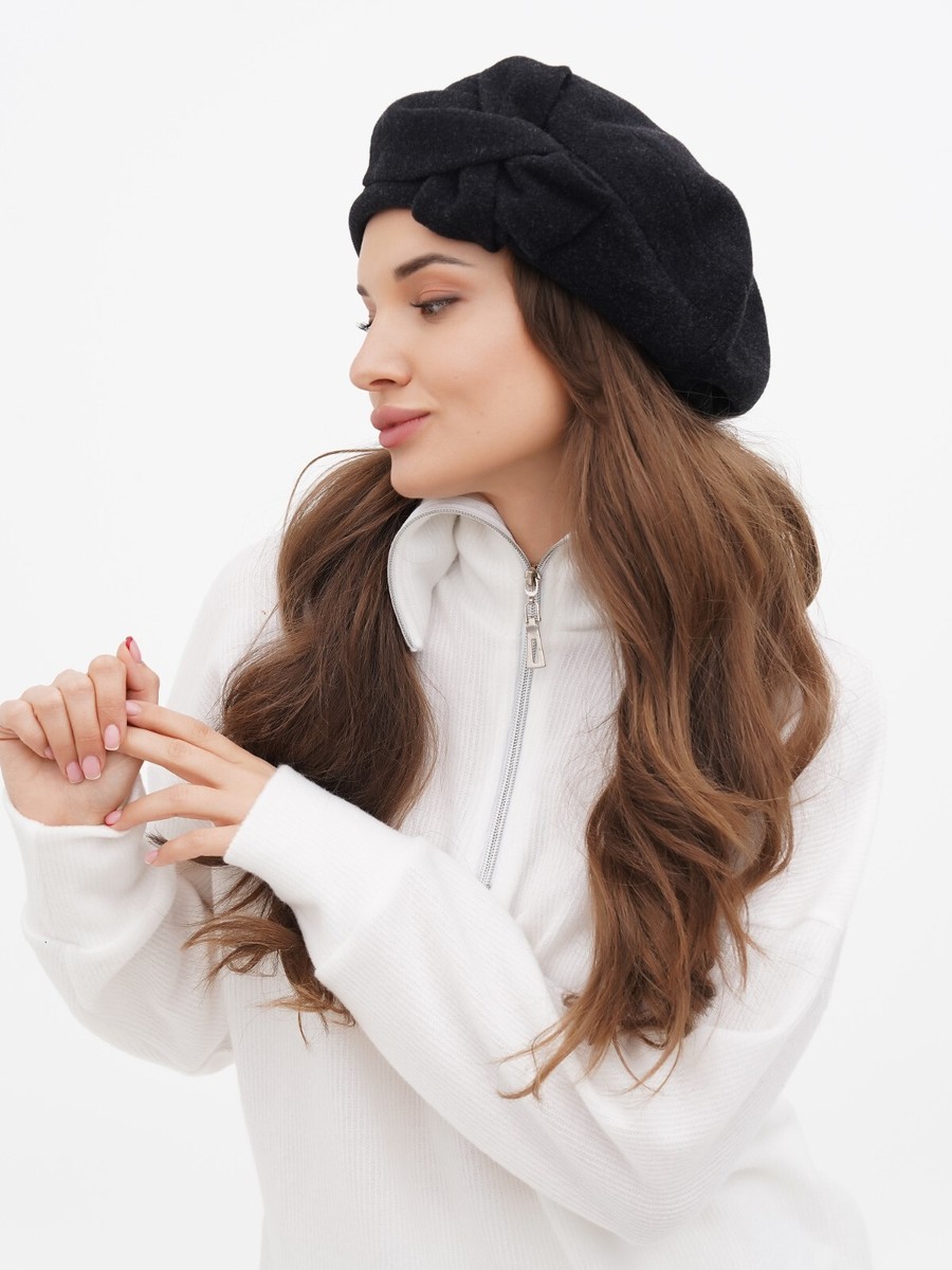 Women's Wool Beret Hat Dark Grey Warm Elegant French Style Winter