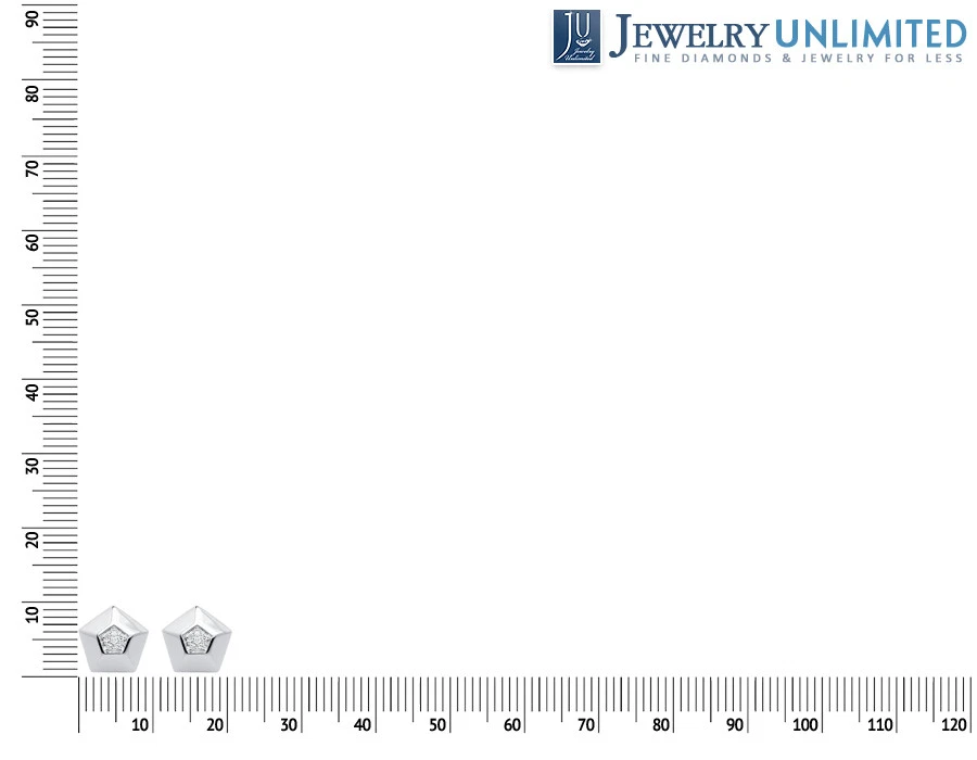 Pendientes Pentágono 3D Oro Blanco 10k Redondos Pavé Diamantes 10mm 0.07 ct Foto 4 de 4