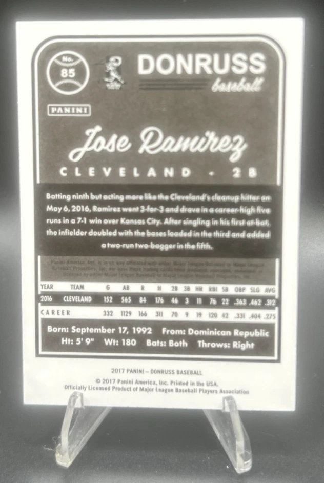 2017 Panini Donruss Jose Ramirez Pink Parallel #85 SP 01/25 Cleveland Guardians! - Image 2 of 2