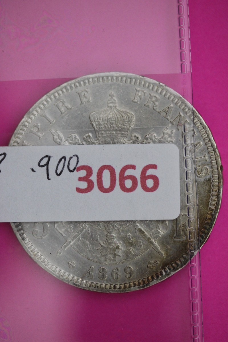 1869 Napoleon III France 5 Francs Silver Authentic Coin American