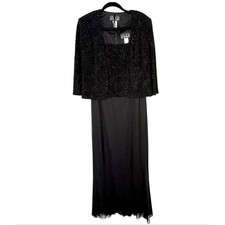 ALEX EVENINGS Gown And Jacket Shimmer Chiffon 2 PC SET Black Size 12