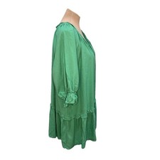 dark green simple dress Dark Green Wrap Satin Dress With Flutter Sleeves main image 0