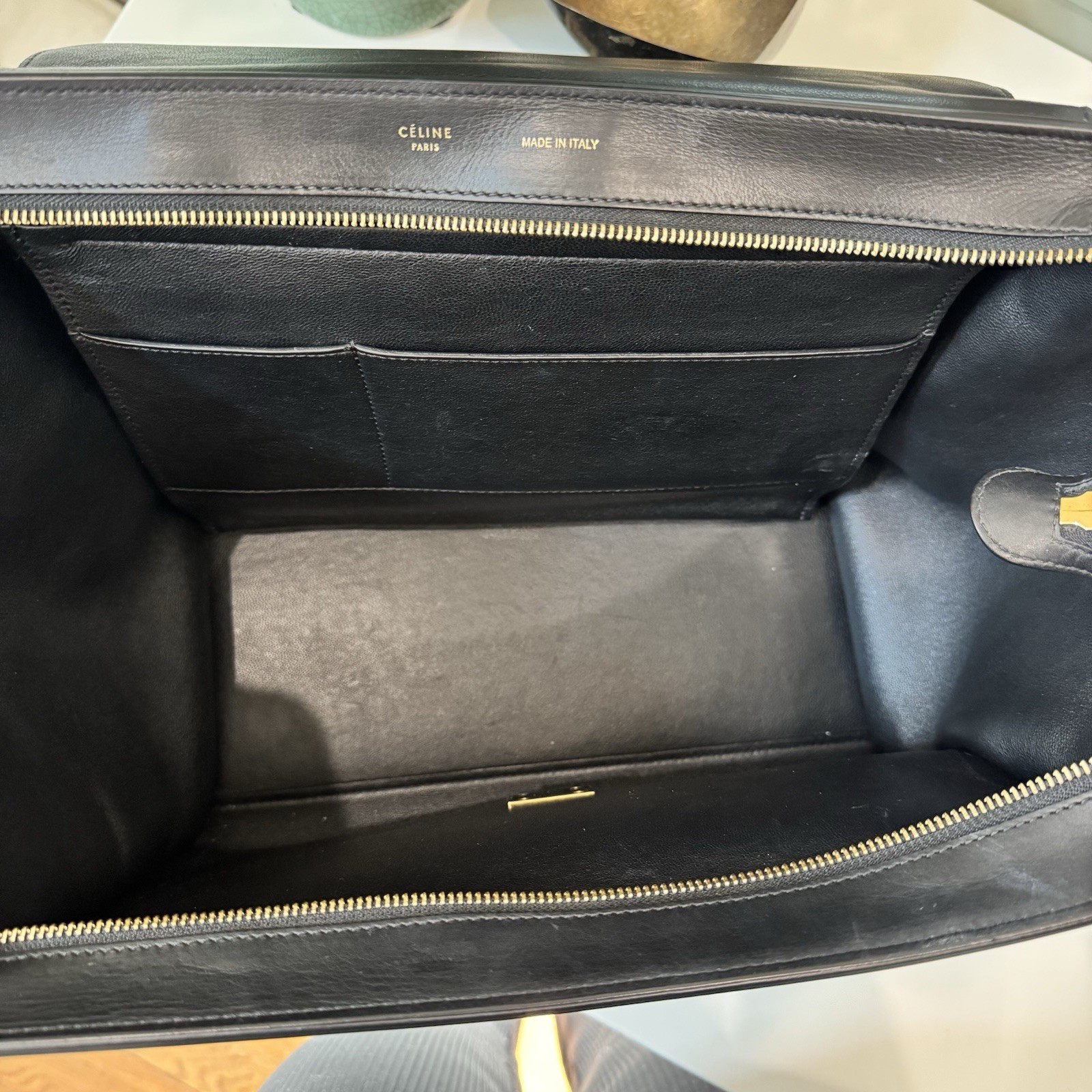 Celine Trapeze Large Black Croc Embossed Leather and Suede Top HandBag image 10