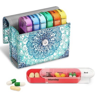 Weekly Pill Organizers 4 Times A Day, Slide Open PU Leather Case Travel Pill ...