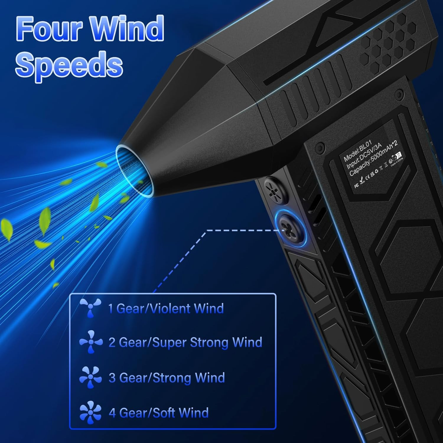 Soffiatore Aria Compressa Senza Fili 11000 RPM – Batteria 5000 MAh, 3 Velocità, Compatto Per Pulizia Elettronica