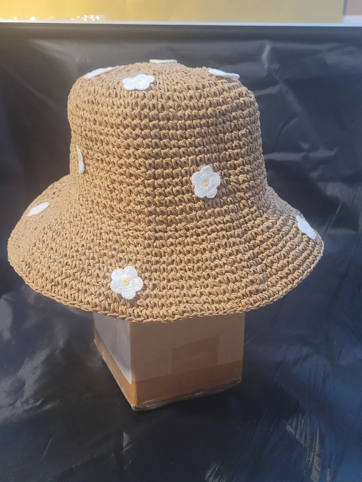 LADIES BEACH STRAW SUN BUCKET HAT FLOPPY FOLDABLE WIDE BRIM ADJUSTABLE BROWN