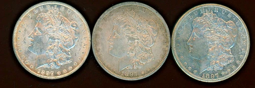 1897 P-P-S (3) US Silver Dollars - Raw, XF and VF