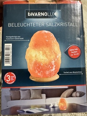 LIVARNO LUX Salzkristall Tischlampe Akazienholz E14 15 W mit Schalter 16 cm
