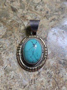 Authentic Jon Mccray IHMSS Navajo Turquoise 925 native Pendant Necklace Gold Plated