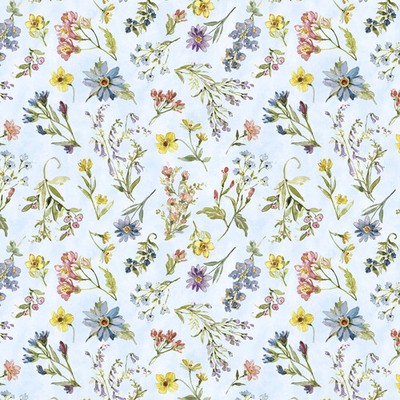 Nature's Serenade Blue Wildflowers Fabric BTY Susan Winget for White Owl Textile