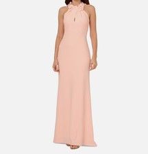 Adrianna Papell Women's Pink Crepe Embellished Rosette Halter Dress Size 16